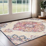 3' X 5' Blue and Beige Medallion Area Rug - Homeroots