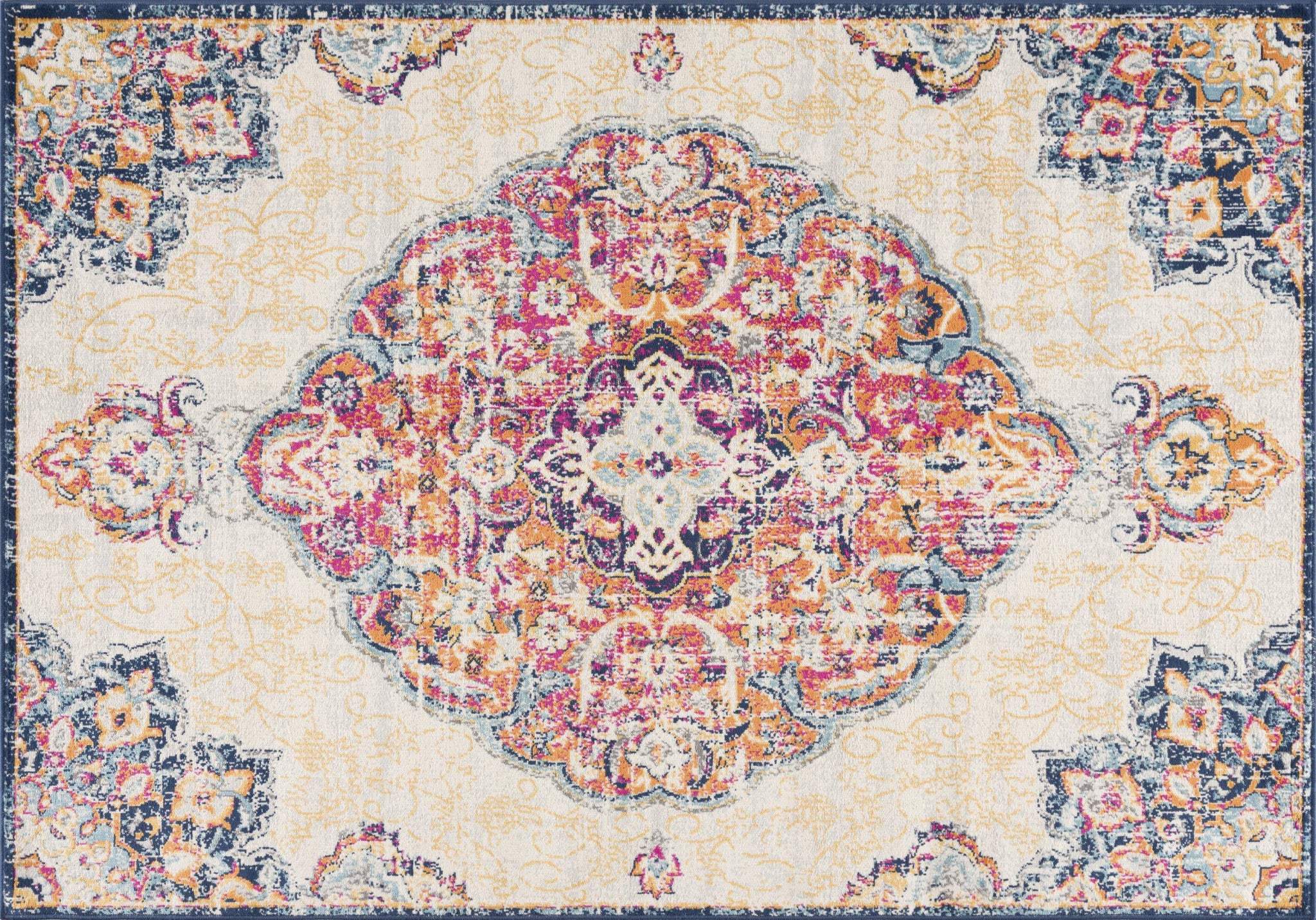 3' X 5' Blue and Beige Medallion Area Rug - Homeroots - Flyclothing LLC