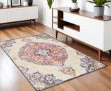 4' X 6' Blue and Beige Medallion Area Rug - Homeroots
