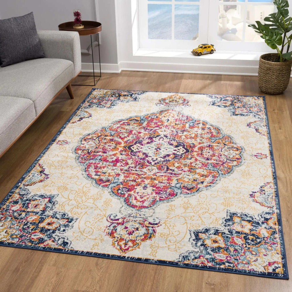 5' X 7' Blue and Beige Medallion Area Rug - Homeroots - Flyclothing LLC