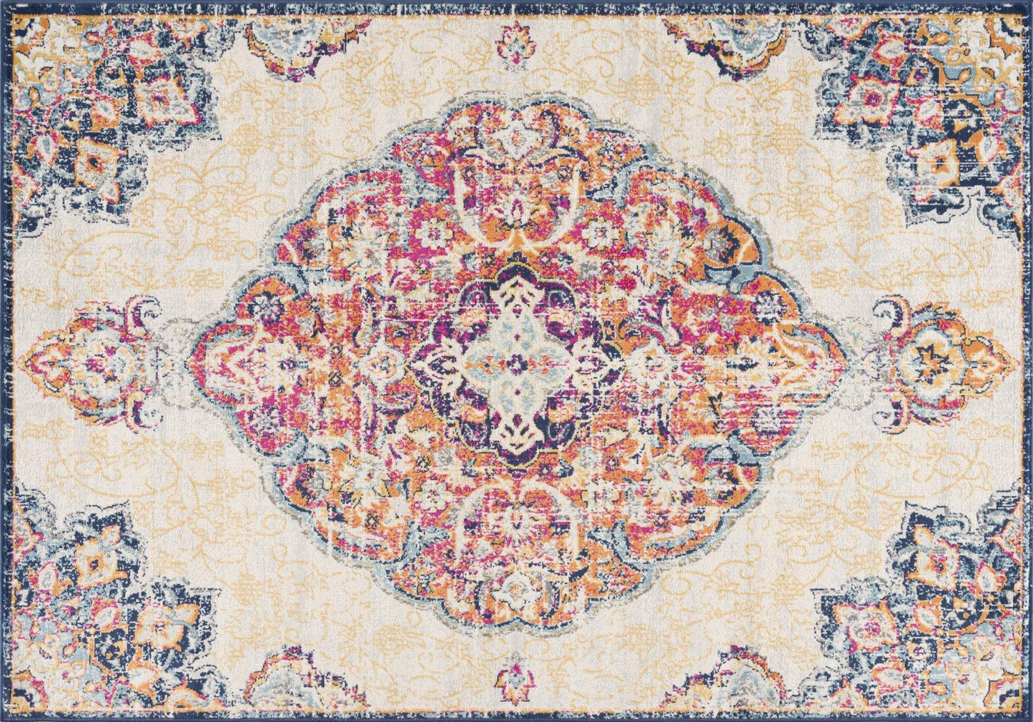 5' X 7' Blue and Beige Medallion Area Rug - Homeroots - Flyclothing LLC