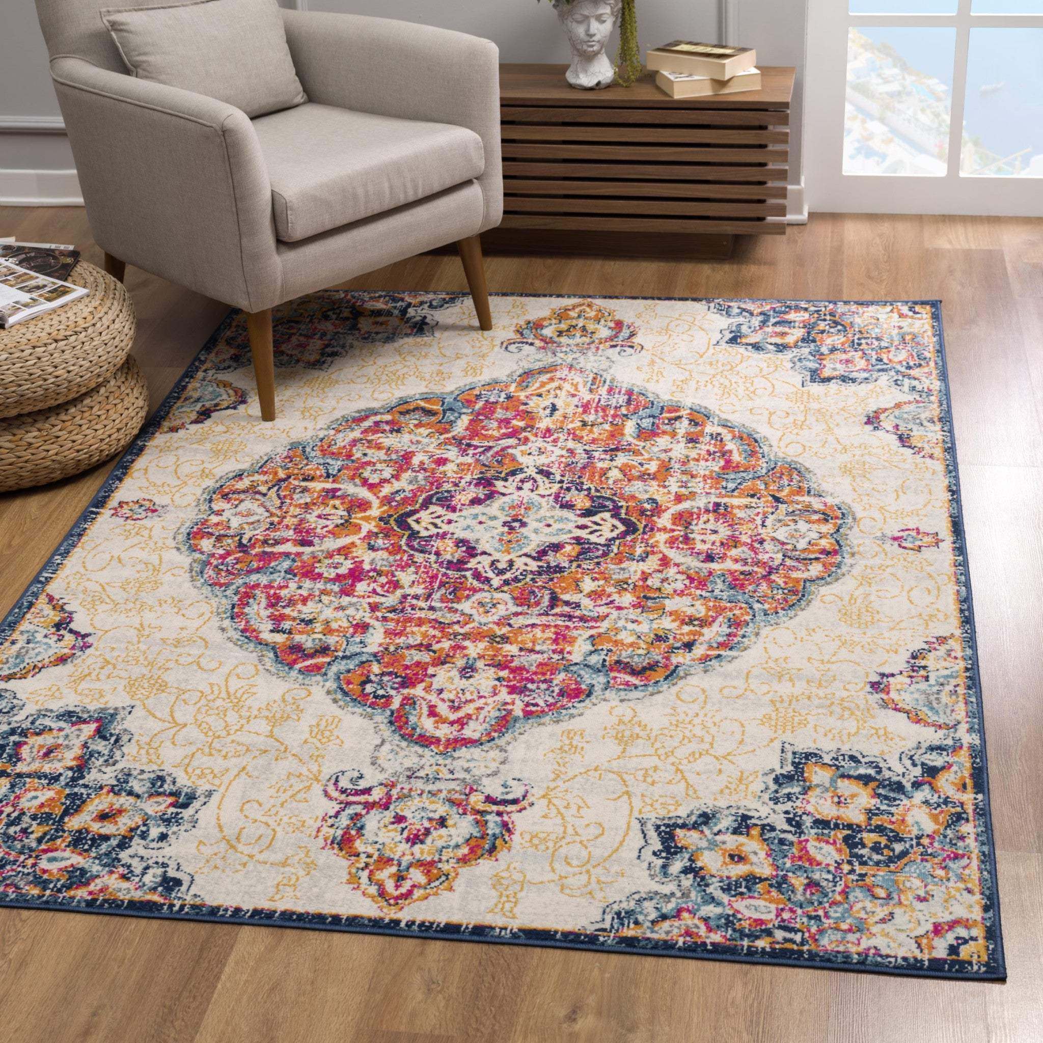 5' X 7' Blue and Beige Medallion Area Rug - Homeroots - Flyclothing LLC