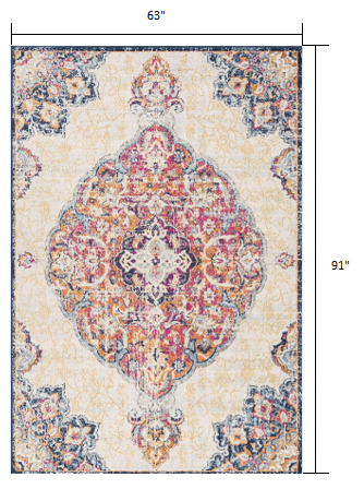 5' X 7' Blue and Beige Medallion Area Rug - Homeroots - Flyclothing LLC