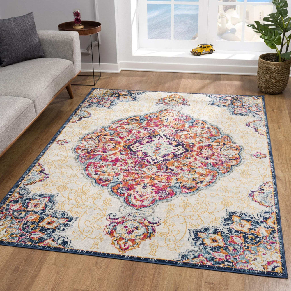 8' X 10' Blue and Beige Medallion Area Rug - Homeroots - Flyclothing LLC