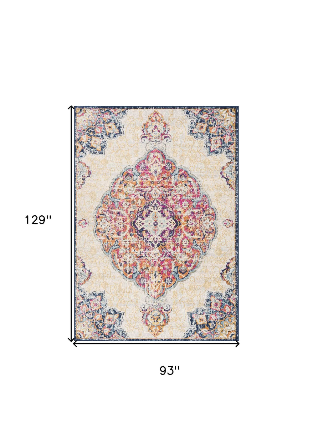 8' X 10' Blue and Beige Medallion Area Rug - Homeroots - Flyclothing LLC