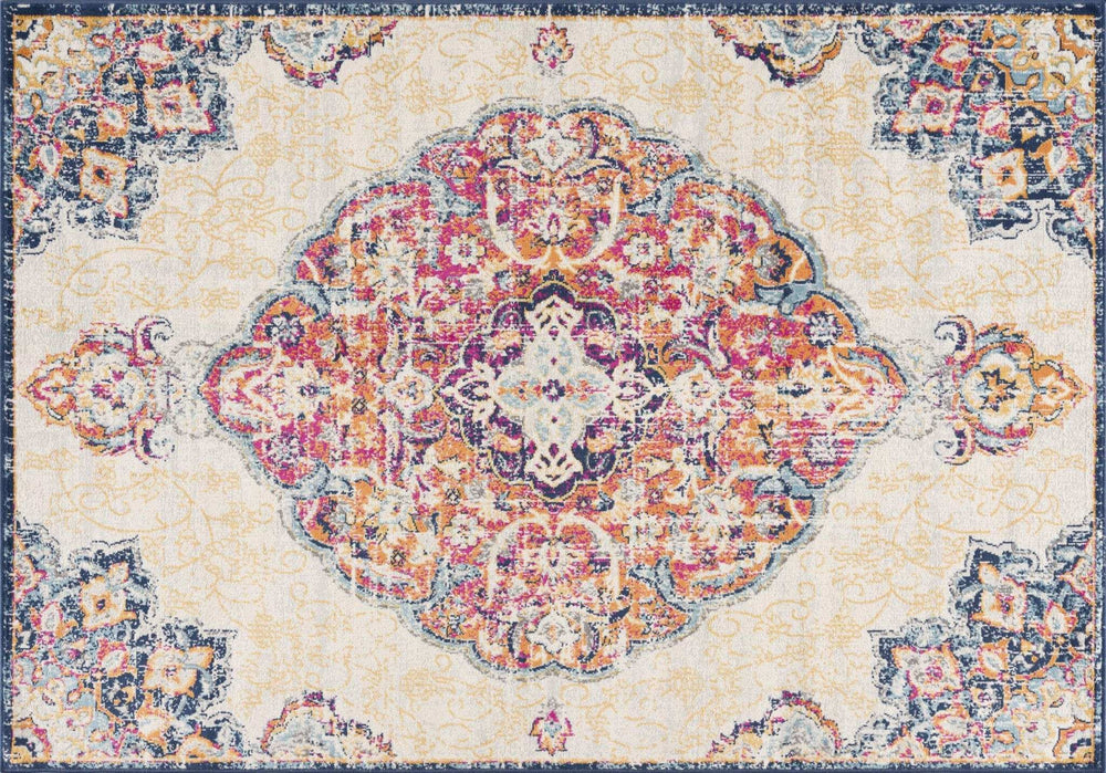 8' X 10' Blue and Beige Medallion Area Rug - Homeroots - Flyclothing LLC