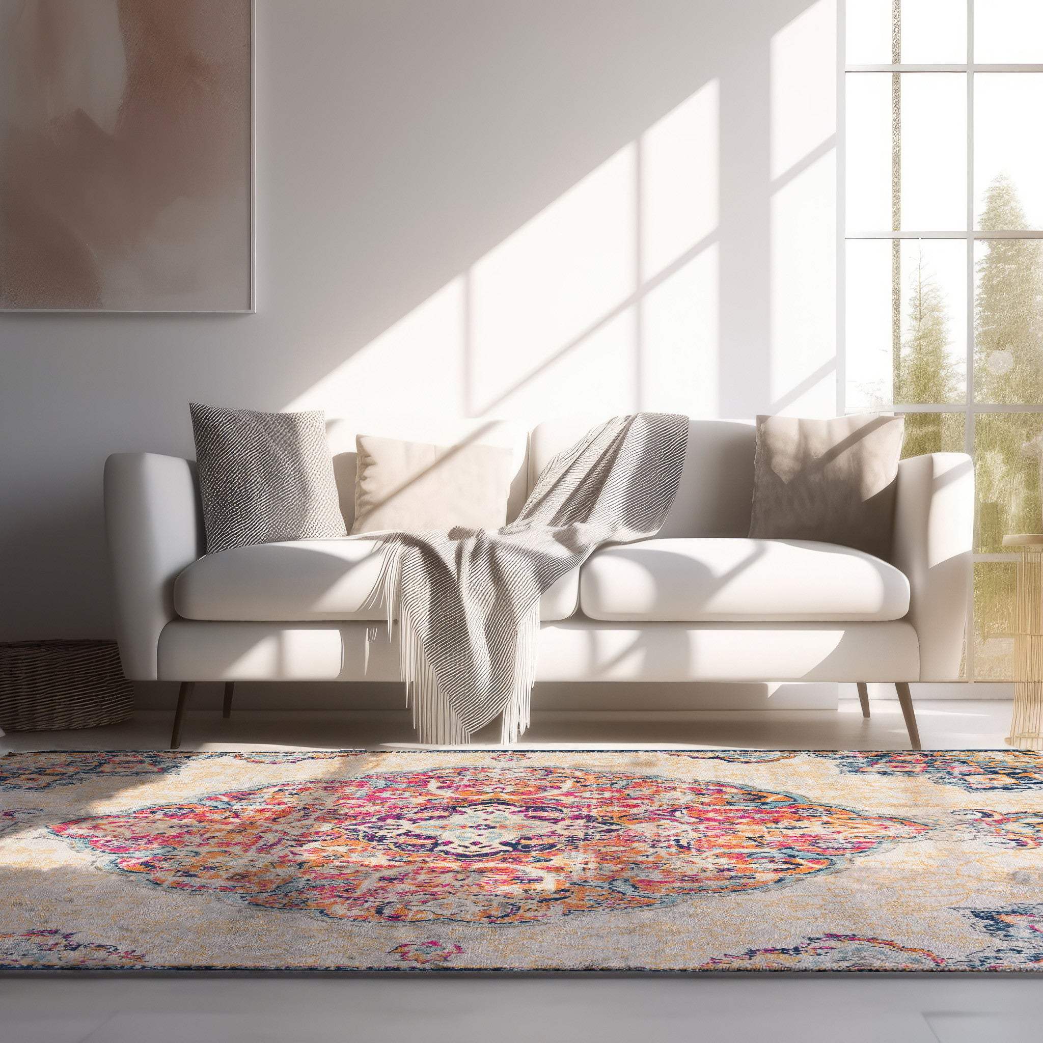 8' X 10' Blue and Beige Medallion Area Rug - Homeroots - Flyclothing LLC