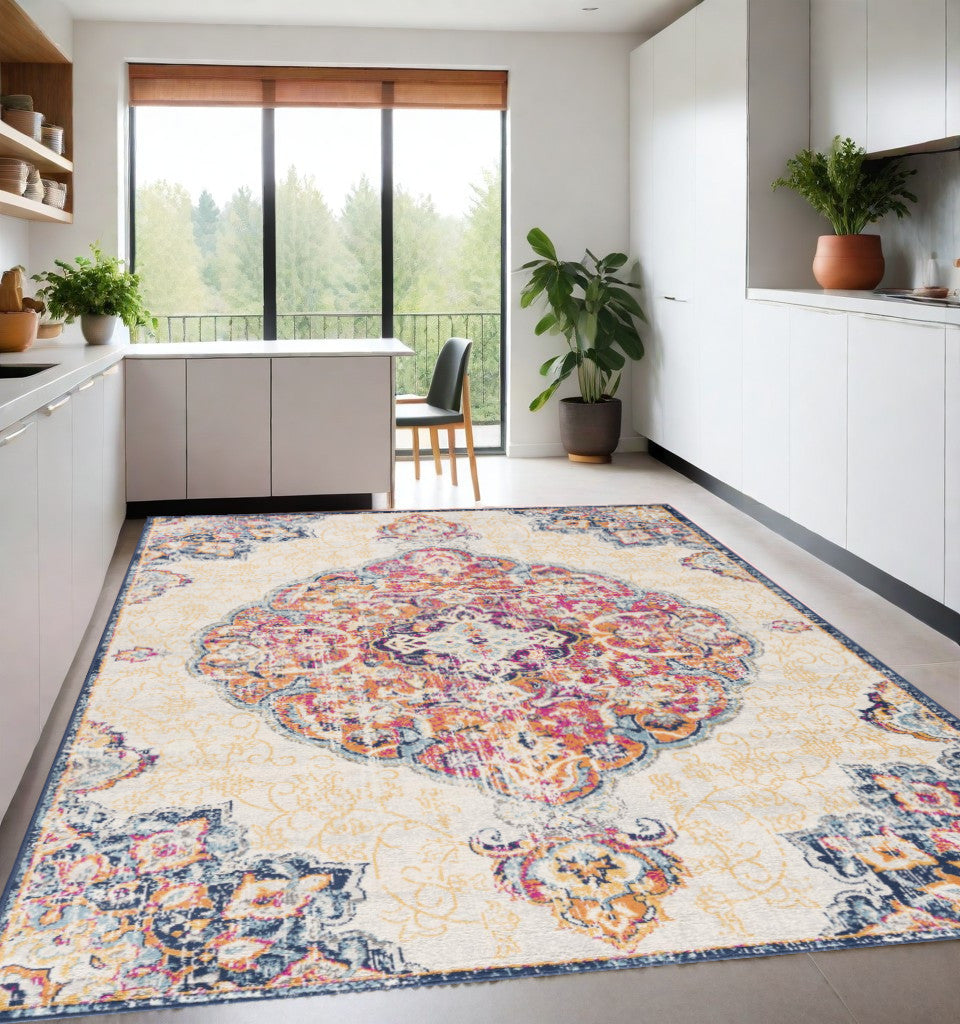 9' X 13' Cream Decorative Medallion Area Rug - Homeroots