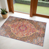 2' X 4' Rustic Orange Medallion Area Rug - Homeroots