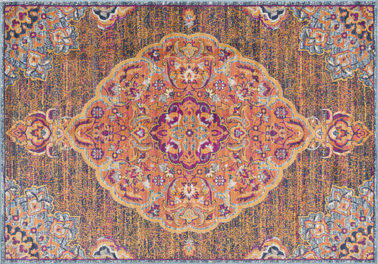 2' X 5' Rustic Orange Medallion Area Rug