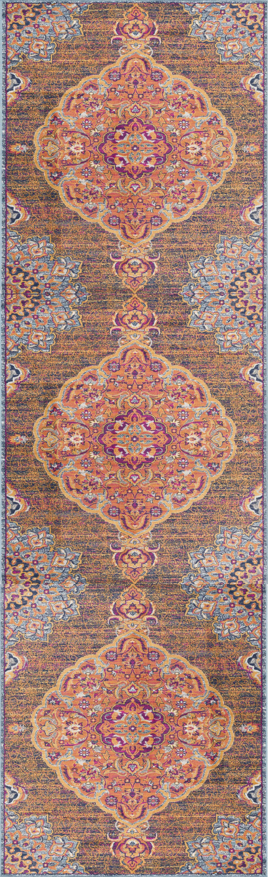 2' X 6' Rustic Orange Medallion Area Rug