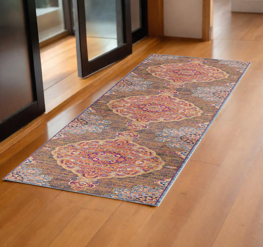 2' X 6' Rustic Orange Medallion Area Rug