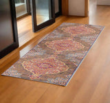 2' X 6' Rustic Orange Medallion Area Rug - Homeroots