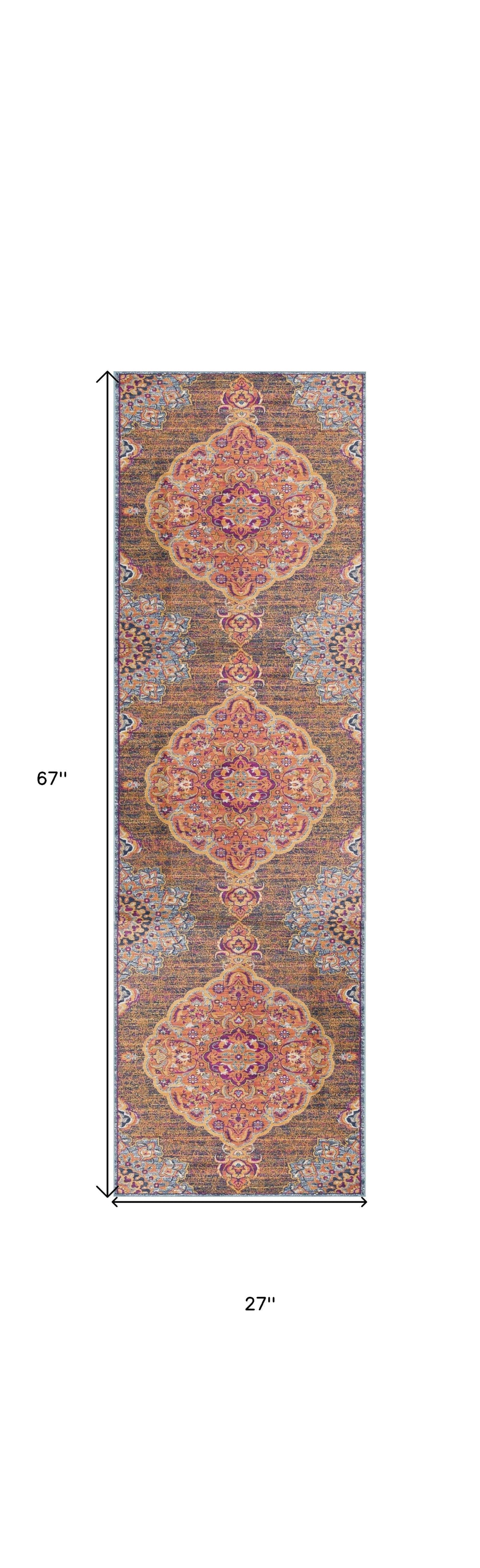 2' X 6' Rustic Orange Medallion Area Rug - Homeroots - Flyclothing LLC