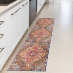2' X 8' Rustic Orange Medallion Runner Rug