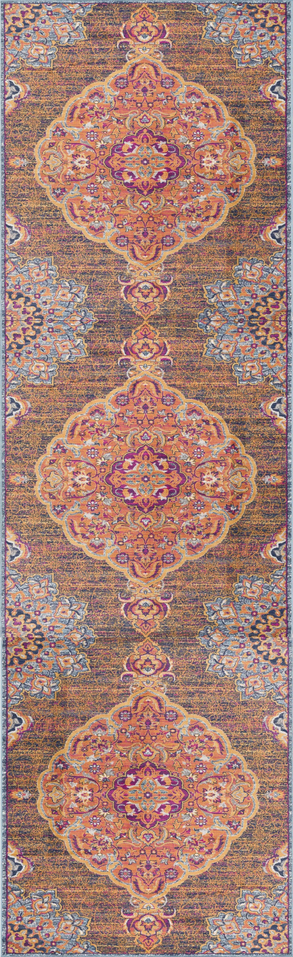 2' X 8' Rustic Orange Medallion Runner Rug