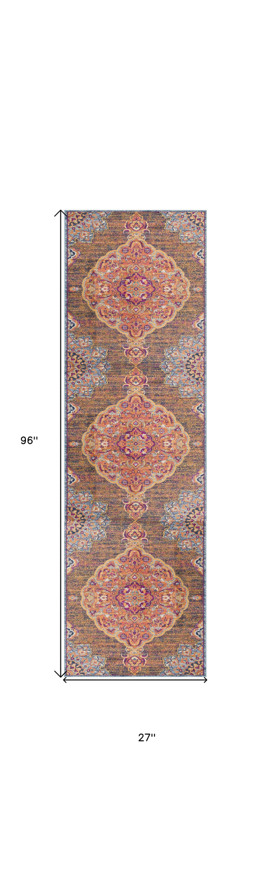 2' X 8' Rustic Orange Medallion Runner Rug