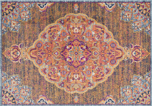 5' X 8' Rustic Orange Medallion Area Rug - Homeroots