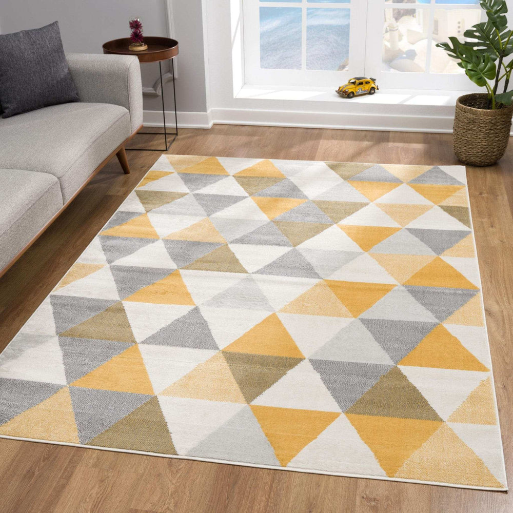 12' X 18' Yellow Geometric Washable Non Skid Area Rug - Homeroots - Flyclothing LLC