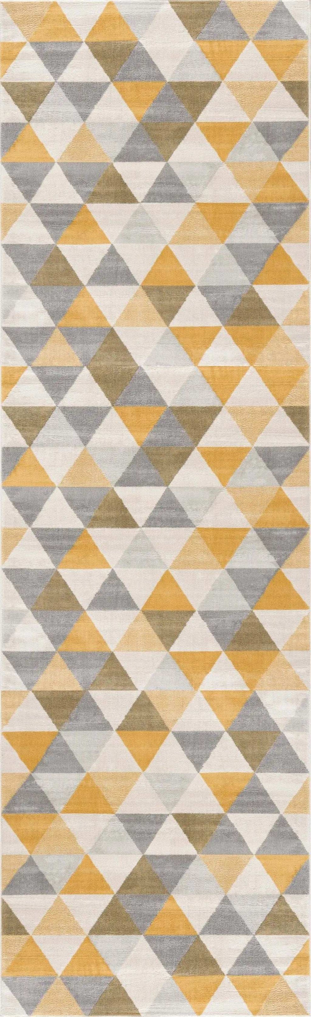 10' Runner Yellow and Ivory Geometric Runner Rug - Homeroots - Flyclothing LLC