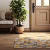 13' Runner Yellow and Ivory Geometric Runner Rug - Homeroots