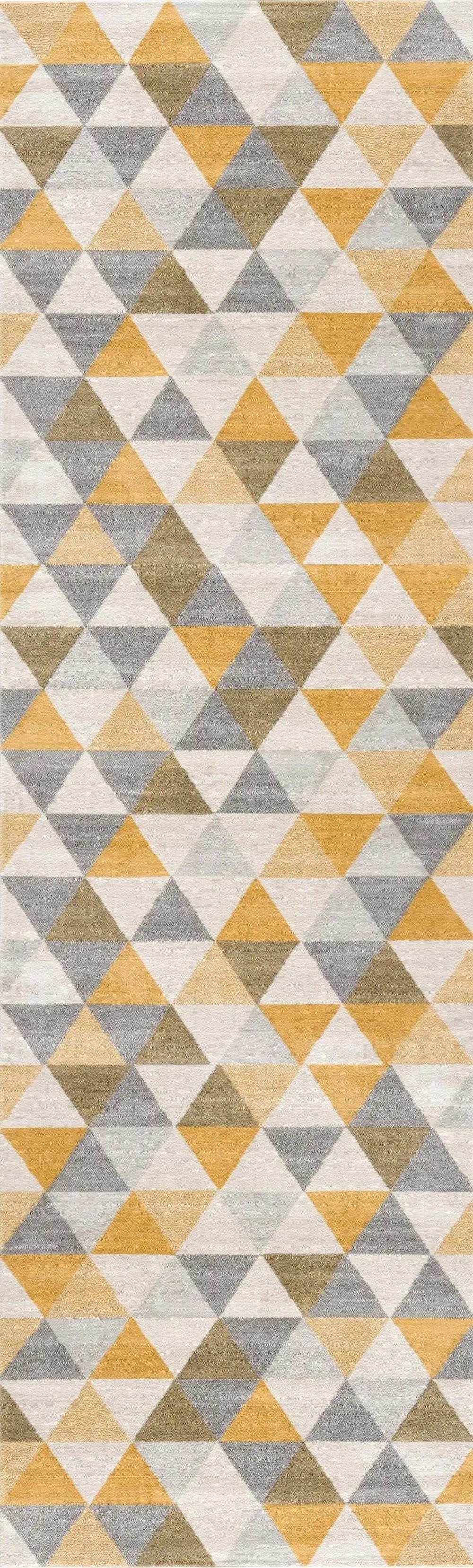 15' Runner Yellow and Ivory Geometric Runner Rug - Homeroots - Flyclothing LLC