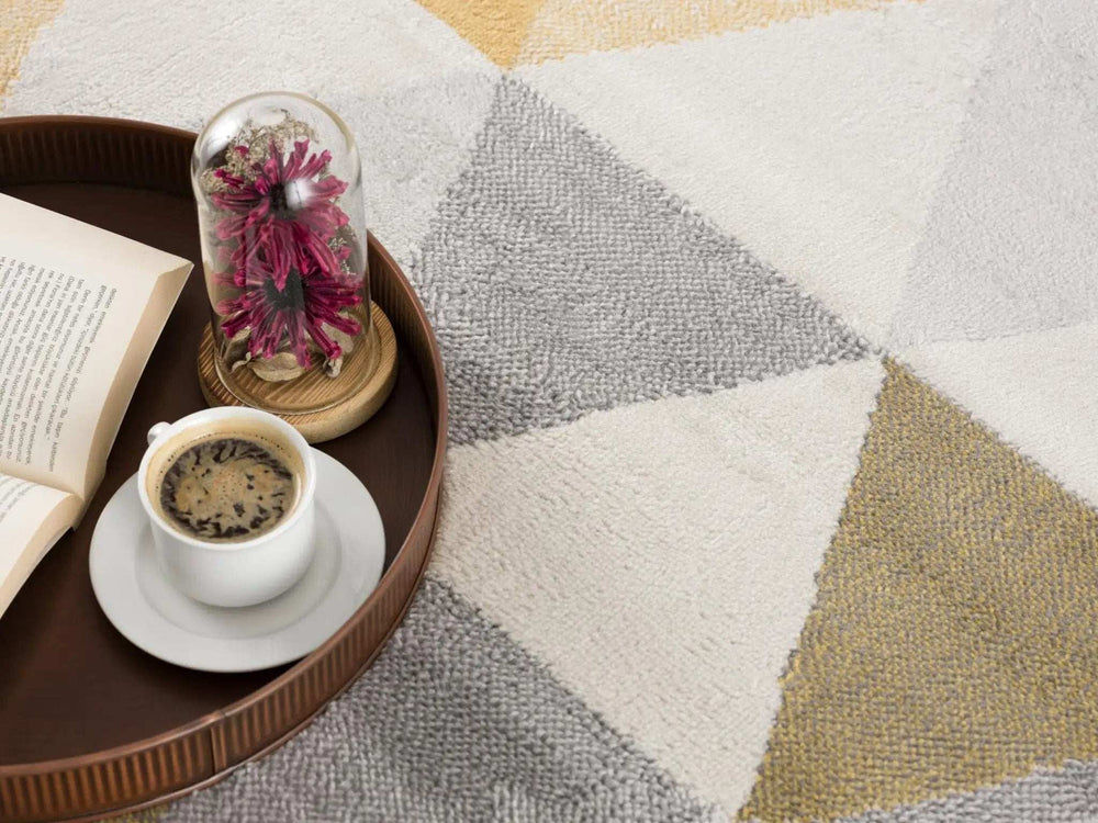 20' Runner Yellow and Ivory Geometric Runner Rug - Homeroots - Flyclothing LLC