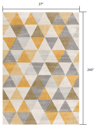 20' Runner Yellow and Ivory Geometric Runner Rug - Homeroots - Flyclothing LLC