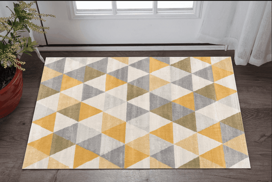 2' X 4' Yellow and Ivory Geometric Area Rug - Homeroots - Flyclothing LLC