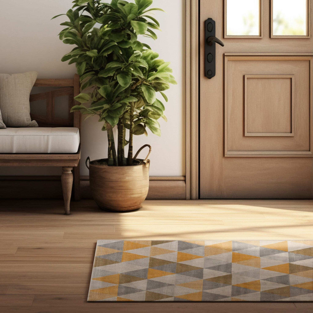 2' X 5' Yellow and Ivory Geometric Area Rug - Homeroots - Flyclothing LLC