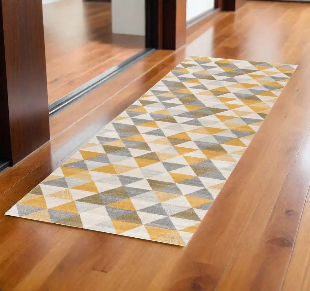2' X 5' Yellow and Ivory Geometric Area Rug - Homeroots