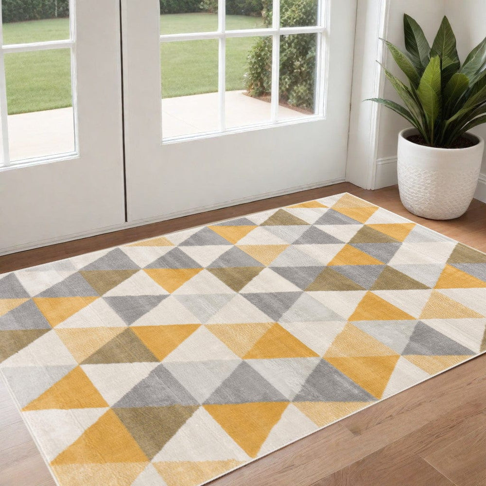 3' X 5' Yellow and Ivory Geometric Area Rug - Homeroots