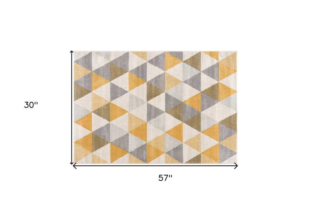 3' X 5' Yellow and Ivory Geometric Area Rug - Homeroots - Flyclothing LLC