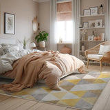 6' X 9' Yellow and Ivory Geometric Area Rug - Homeroots