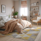 8' X 10' Yellow and Ivory Geometric Area Rug - Homeroots - Flyclothing LLC