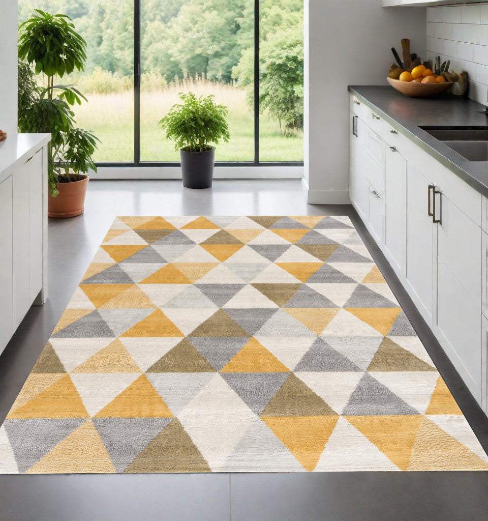 8' X 10' Yellow and Ivory Geometric Area Rug - Homeroots - Flyclothing LLC