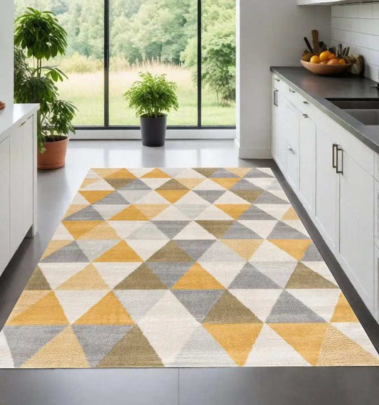 8' X 10' Yellow and Ivory Geometric Area Rug - Homeroots - Flyclothing LLC