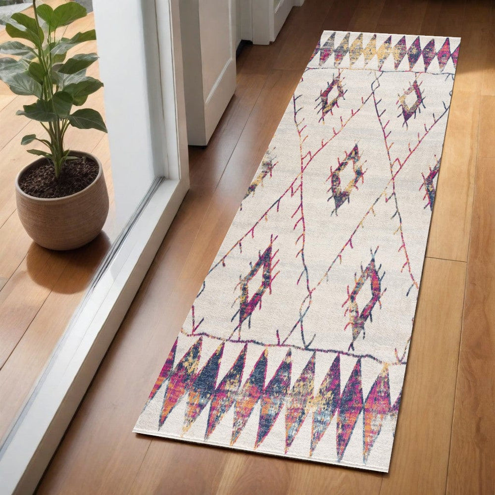 2' X 5' Cream Damask Area Rug - Homeroots