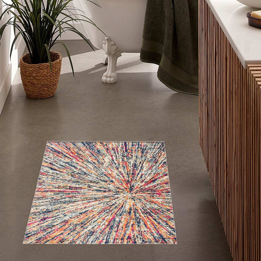 2' X 5' Cream Celestial Burst Abstract Area Rug - Homeroots - Flyclothing LLC