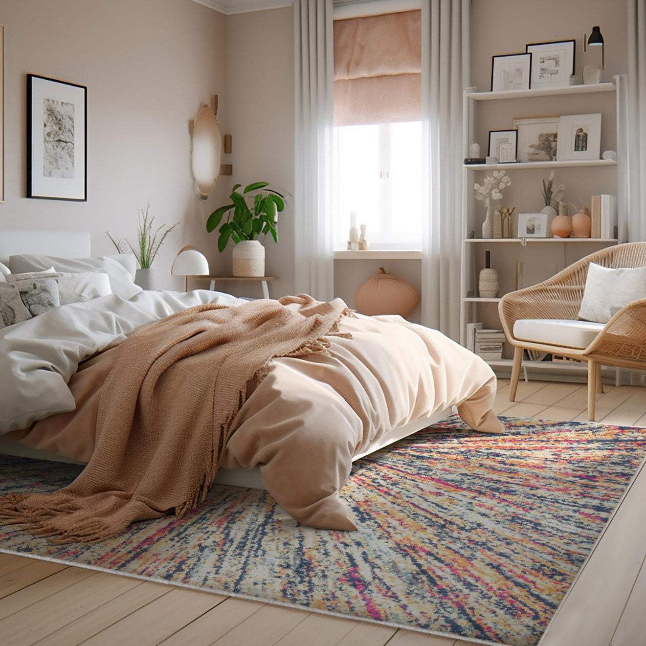 5' X 8' Cream Celestial Burst Abstract Area Rug - Homeroots - Flyclothing LLC