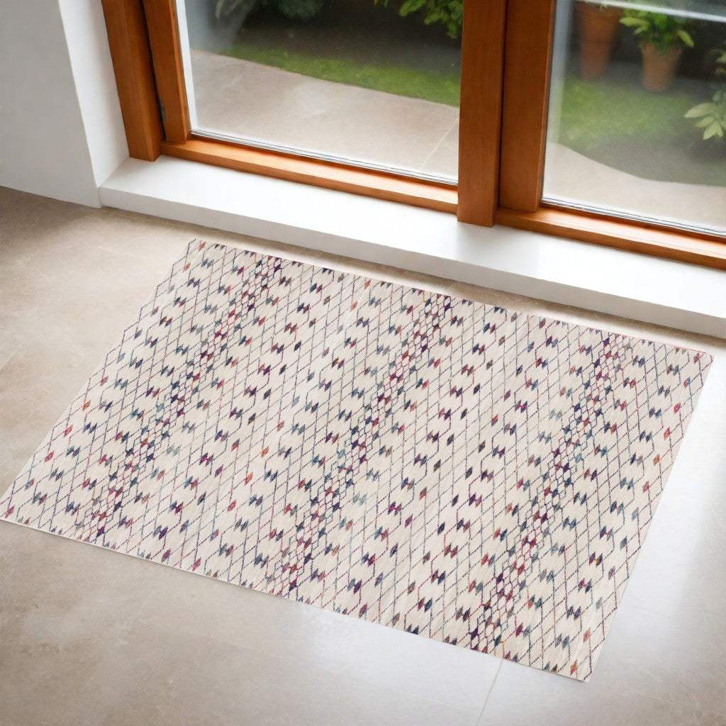 2' X 4' Blue and Ivory Ikat Area Rug - Homeroots - Flyclothing LLC