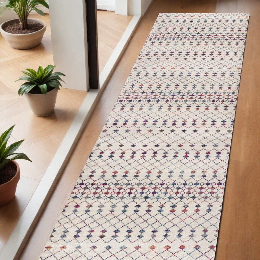 2' X 6' Cream Ikat Area Rug - Homeroots