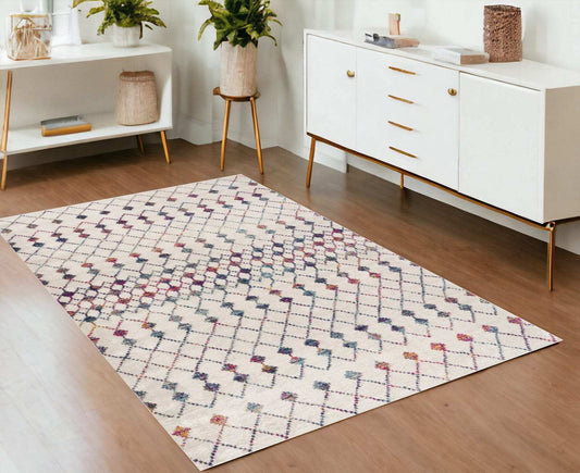4' X 6' White Modern Geometric Grid Area Rug - Homeroots - Flyclothing LLC