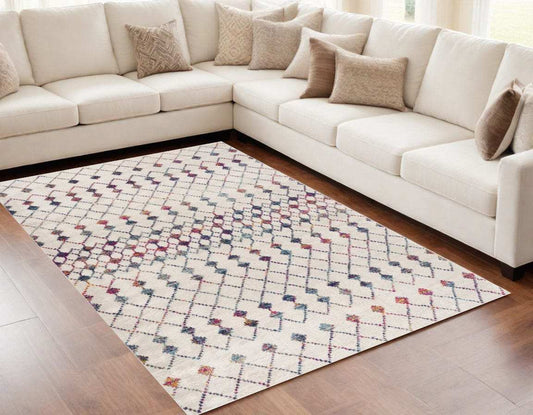 5' X 8' White Modern Geometric Grid Area Rug - Homeroots - Flyclothing LLC
