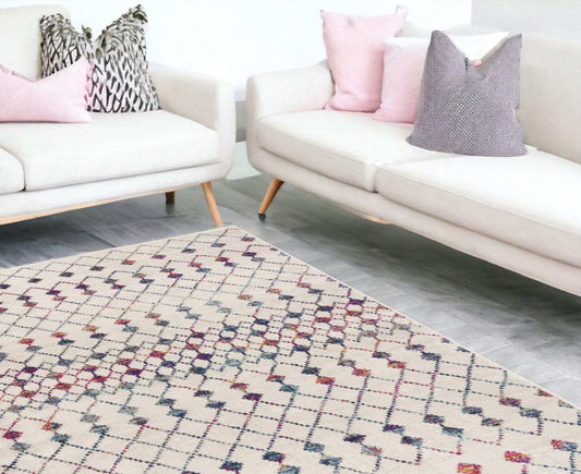 7' X 10' White Modern Geometric Grid Area Rug - Homeroots - Flyclothing LLC