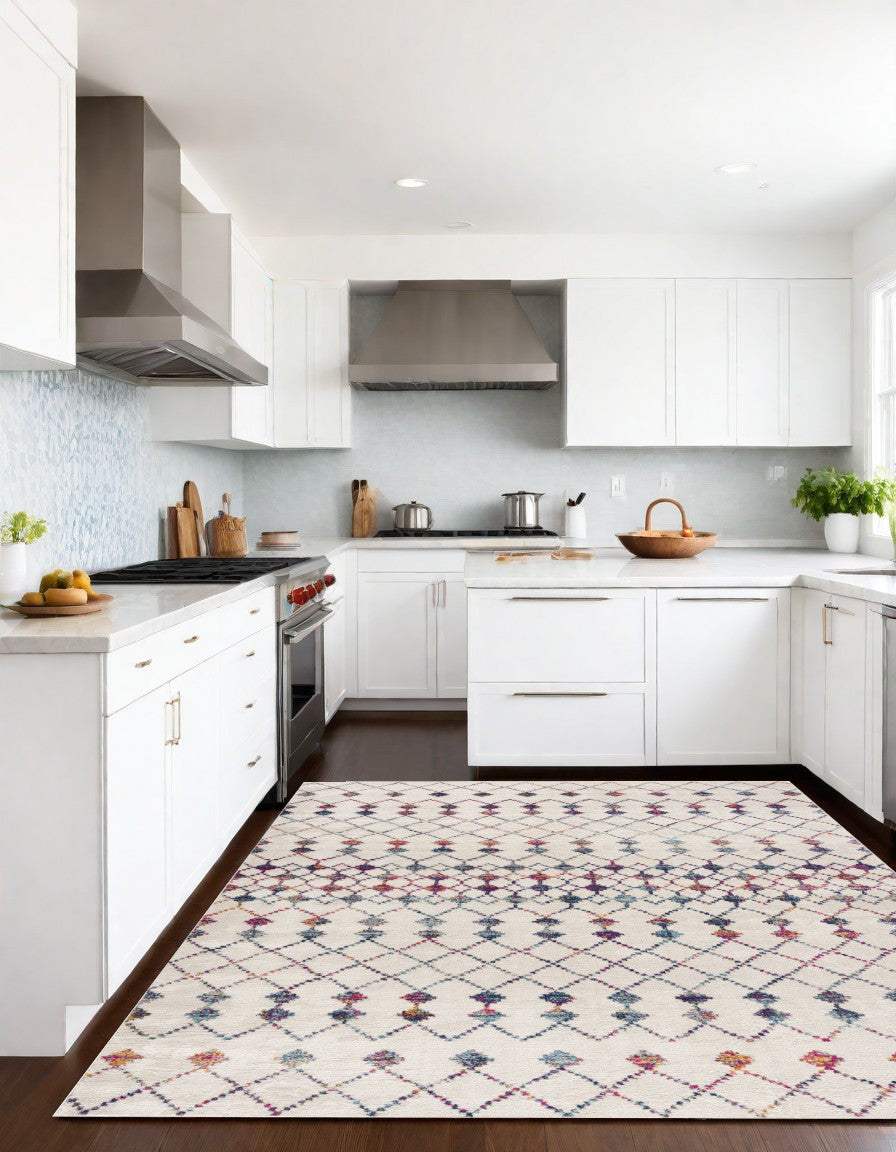 8' X 11' White Modern Geometric Grid Area Rug - Homeroots - Flyclothing LLC