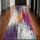 13' Runner Gray and Ivory Abstract Runner Rug - Homeroots