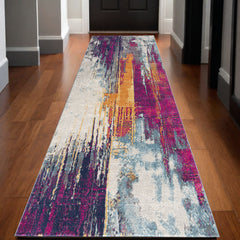 13' Runner Gray and Ivory Abstract Runner Rug