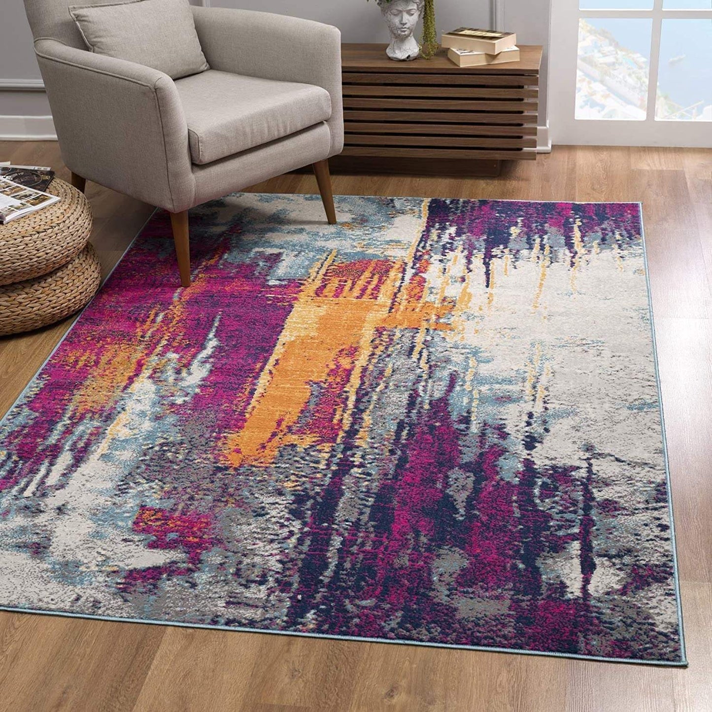 6' Runner Gray and Ivory Abstract Area Rug - Homeroots - Flyclothing LLC
