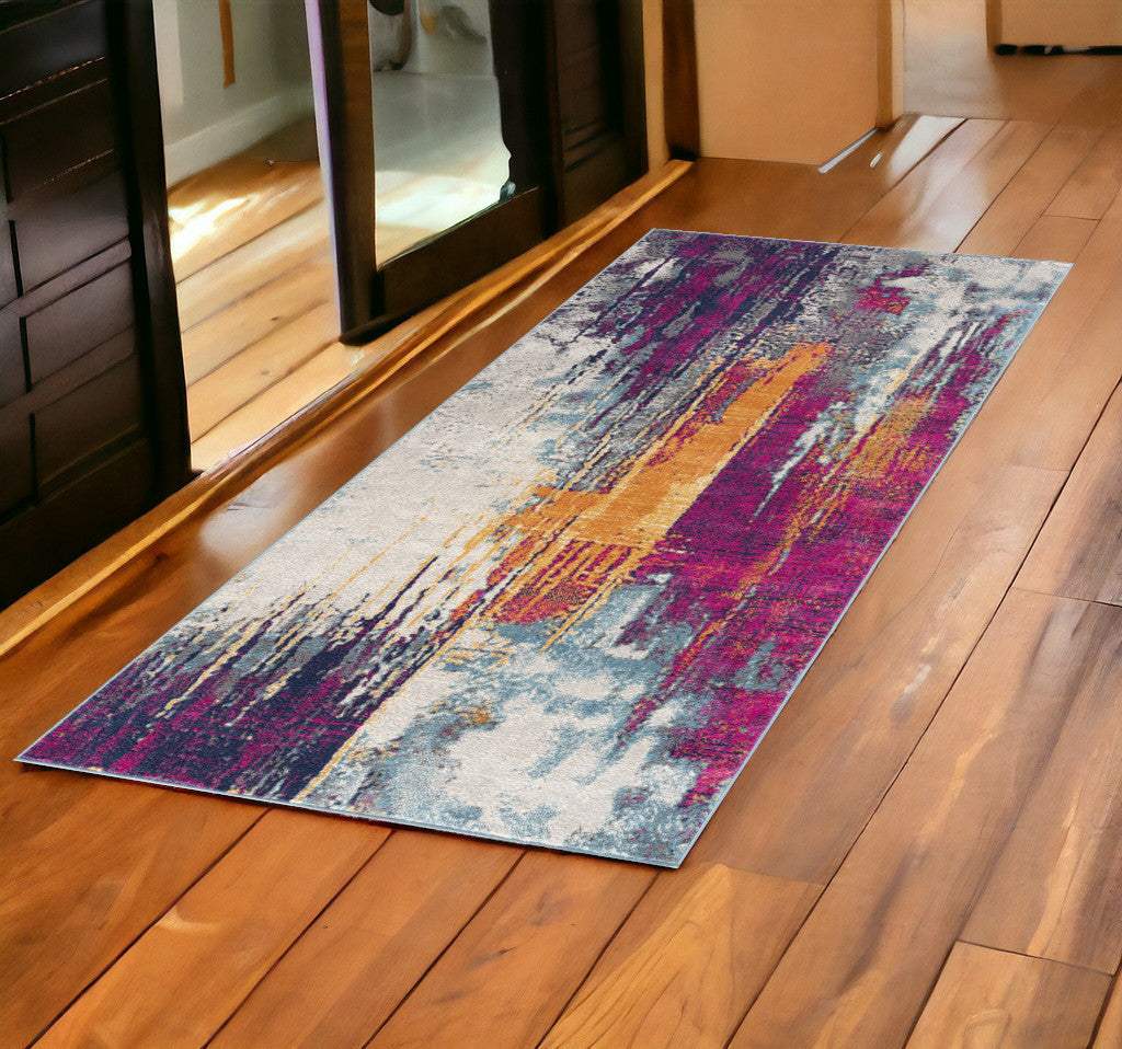 6' Runner Gray and Ivory Abstract Area Rug - Homeroots - Flyclothing LLC